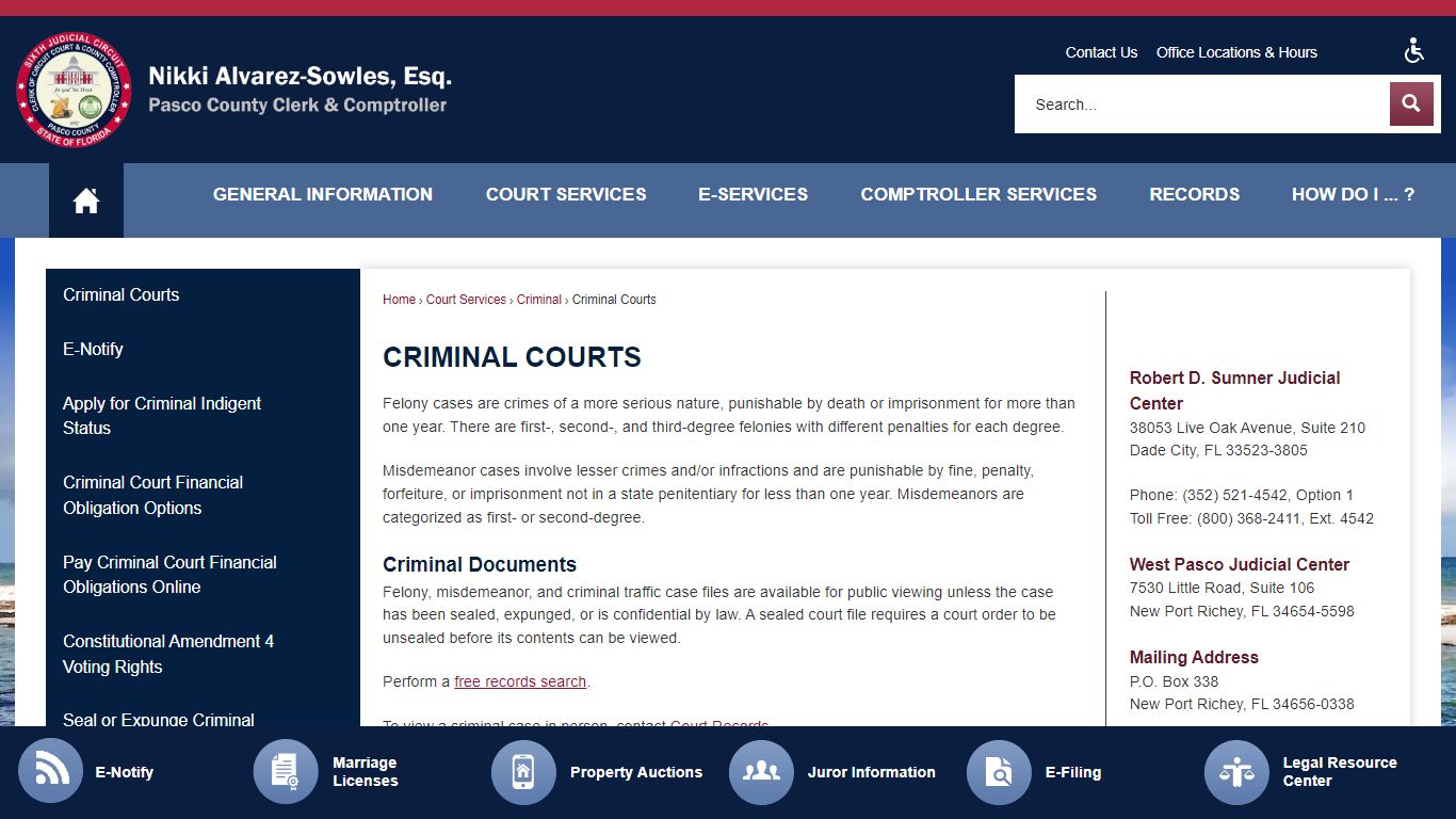 Criminal Courts | Pasco County Clerk, FL - PASCOCLERK.COM