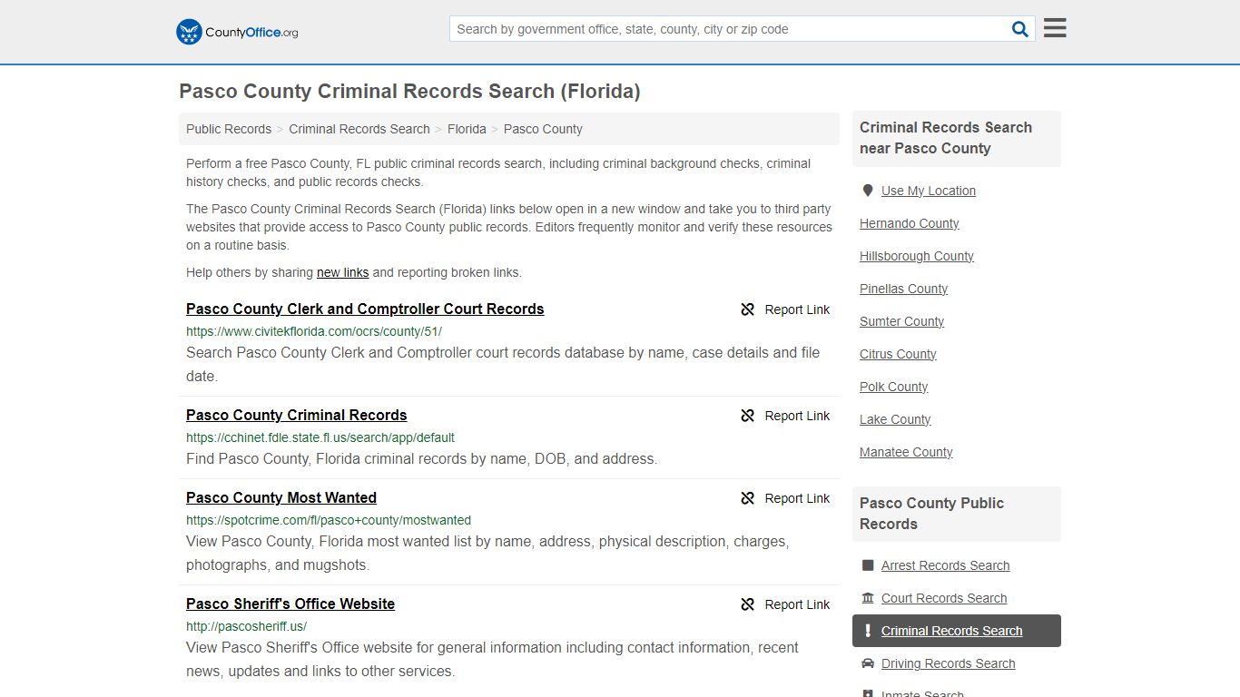 Pasco County Criminal Records Search (Florida) - County Office